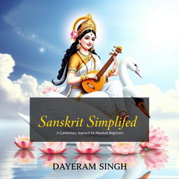 A serene and divine image of Goddess Saraswati, the Hindu goddess of knowledge, music, art, wisdom, and learning