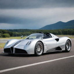 Envisage a 1940s-inspired Pagani with all its bold and dramatic style elements; sleek lines, wide wheel arches and a polished chrome finish, placed on a classic racing circuit