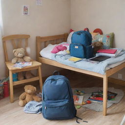 A messy children's room filled with toys, books and clothes