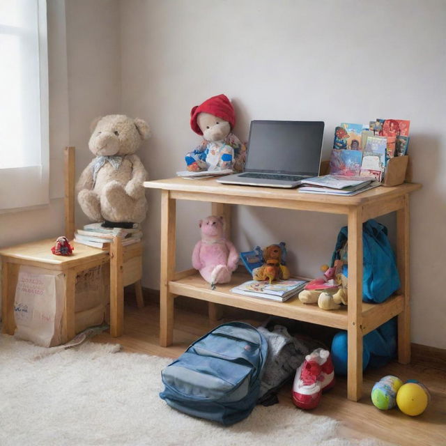 A messy children's room filled with toys, books and clothes