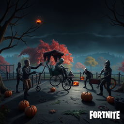 A spooky Halloween-themed image combining elements from the Saw franchise and Fortnite