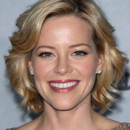 A high resolution, naturally illuminated portrait of actress Elizabeth Banks with a radiant and genuine smile on her face.