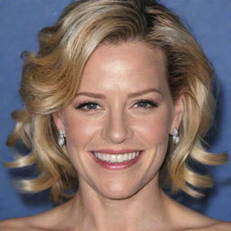 A high resolution, naturally illuminated portrait of actress Elizabeth Banks with a radiant and genuine smile on her face.