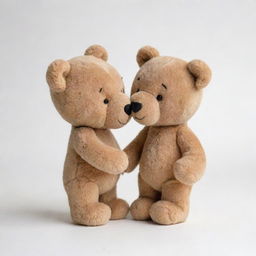 A sweet scene with two similar cartoon teddy bear characters - one male and one female - set against a clean white background