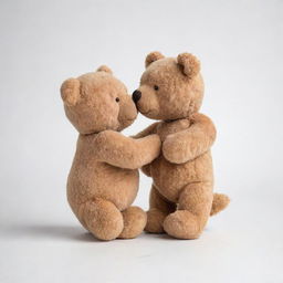 A sweet scene with two similar cartoon teddy bear characters - one male and one female - set against a clean white background