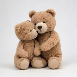 A sweet scene with two similar cartoon teddy bear characters - one male and one female - set against a clean white background