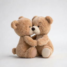 A sweet scene with two similar cartoon teddy bear characters - one male and one female - set against a clean white background