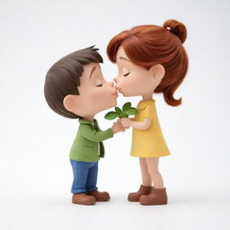 A charming scene portraying two similar cartoon characters; a cute male and an adorable female, against a clear white background