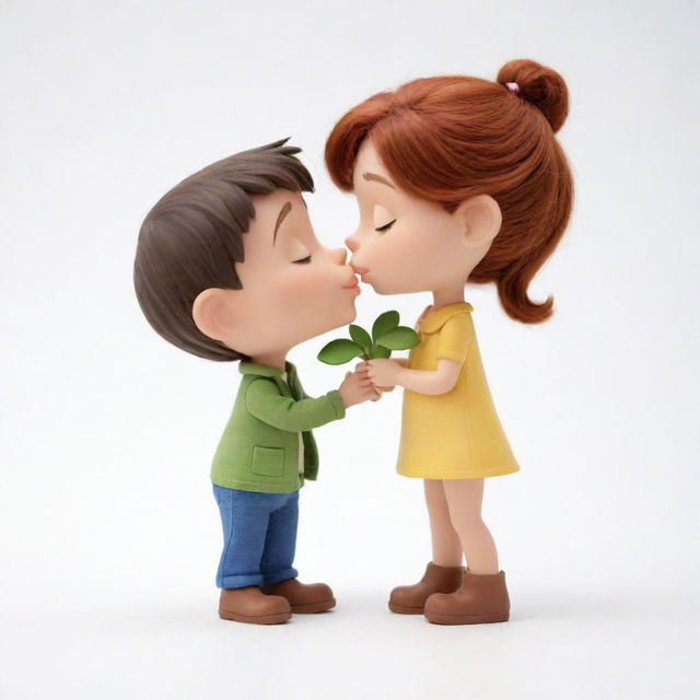 A charming scene portraying two similar cartoon characters; a cute male and an adorable female, against a clear white background