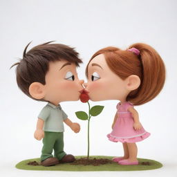 A charming scene portraying two similar cartoon characters; a cute male and an adorable female, against a clear white background