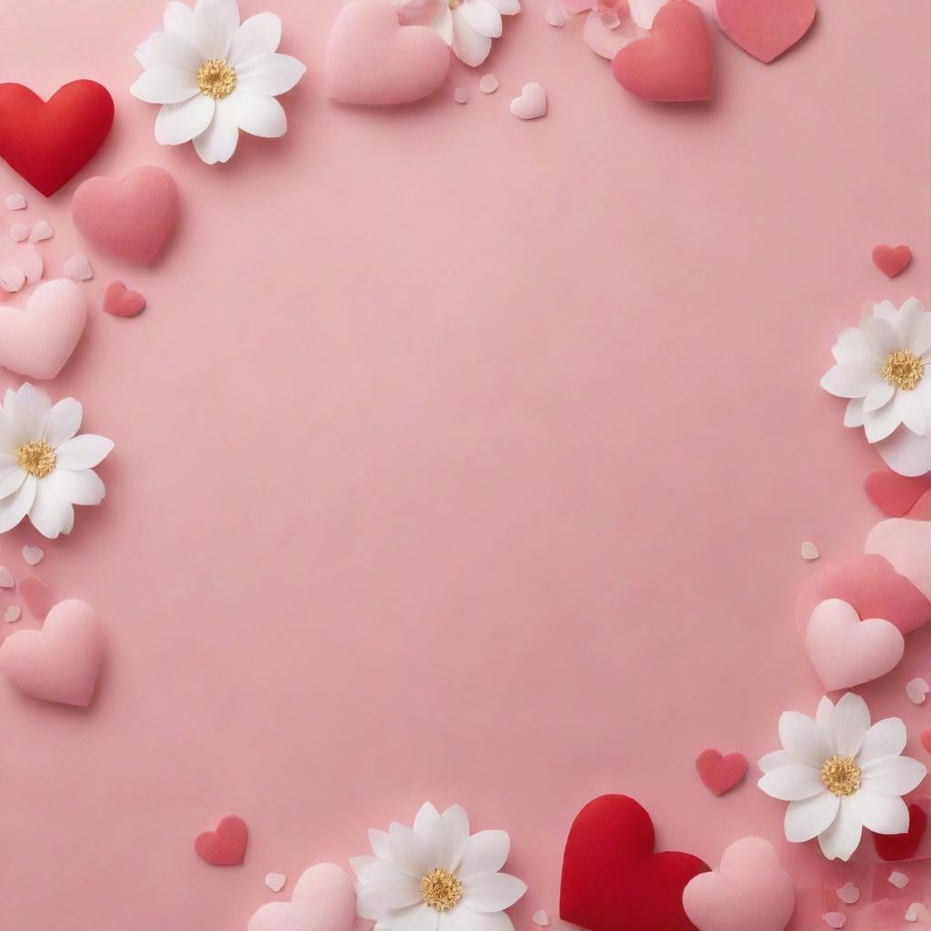 Design a heartfelt Valentine's Day-themed gift card background filled with romantic elements like hearts, flowers, and soft colors to reflect the warmth and love of the occasion