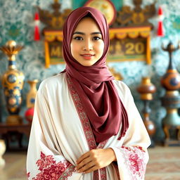 A stunning 23-year-old Indonesian woman exuding confidence, with a slim and sexy body
