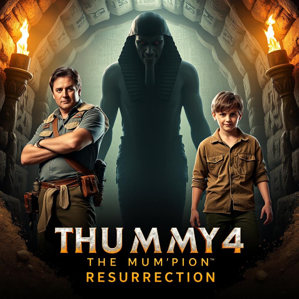 An exciting movie teaser poster for 'THE MUMMY 4: Resurrection' featuring Brendan Fraser and Tom Holland