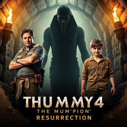 An exciting movie teaser poster for 'THE MUMMY 4: Resurrection' featuring Brendan Fraser and Tom Holland