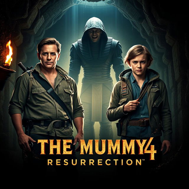 An exciting movie teaser poster for 'THE MUMMY 4: Resurrection' featuring Brendan Fraser and Tom Holland