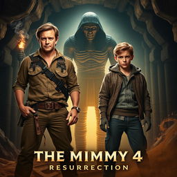 An exciting movie teaser poster for 'THE MUMMY 4: Resurrection' featuring Brendan Fraser and Tom Holland
