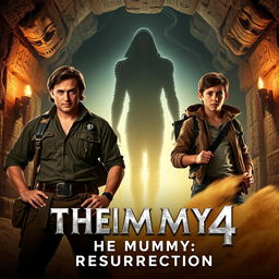 An exciting movie teaser poster for 'THE MUMMY 4: Resurrection' featuring Brendan Fraser and Tom Holland