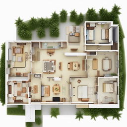 Detailed and clear floor plan of a modern two-story house with multiple rooms including a living room, kitchen, bathrooms and bedrooms