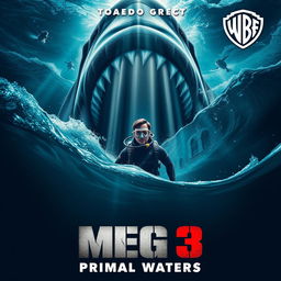 A thrilling teaser poster for 'MEG 3: PRIMAL WATERS' produced by Warner Bros
