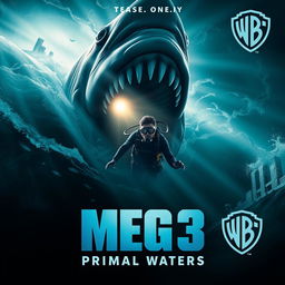 A thrilling teaser poster for 'MEG 3: PRIMAL WATERS' produced by Warner Bros
