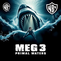 A thrilling teaser poster for 'MEG 3: PRIMAL WATERS' produced by Warner Bros