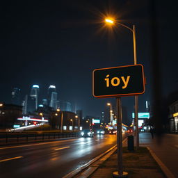 A nighttime city scene featuring a road sign prominently displaying the word 'Боу'