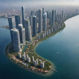 Imagine Jakarta, Indonesia, immersed underwater in the year 2025, transformed into a sunken city with skyscrapers peeking out from the vast water body