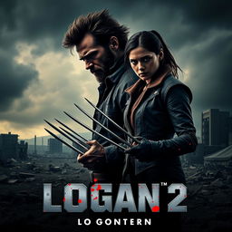 An intense and dramatic teaser poster for 'Logan 2' featuring Hugh Jackman as Logan/Wolverine and Dafne Keen as Laura/X-23
