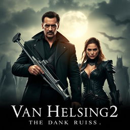 A thrilling movie trailer scene from 'Van Helsing 2: The Dark Rise' set in a gothic, fog-covered Transylvanian landscape