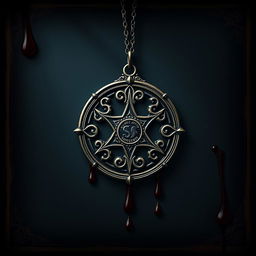 An emblem from a secret society, intricately designed, hanging from a delicate necklace chain
