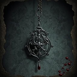 A mystical emblem from a secret society, intricately designed and hanging from a ornate necklace chain