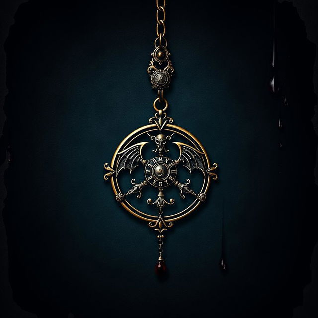 A mystical emblem from a secret society, intricately designed and hanging from a ornate necklace chain