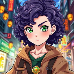 A stunning teenage girl illustrated in a vibrant, anime-inspired style reminiscent of 'Jujutsu Kaisen'