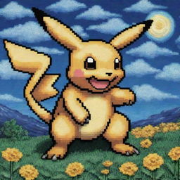 Create an 8-bit pixel art of a Pokemon reminiscent of Van Gogh's artistic style.