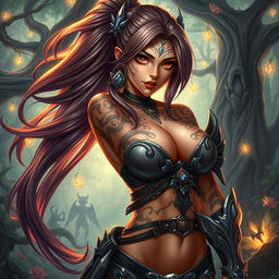 A captivating futa character depicted in a detailed fantasy setting, exuding a powerful and confident aura