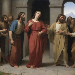 Christ forgiving the adulterous woman in the style of Carl Bloch