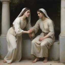 Christ and the woman at the well depicted in the style of William-Adolphe Bouguereau