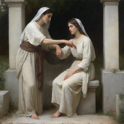 Christ and the woman at the well depicted in the style of William-Adolphe Bouguereau