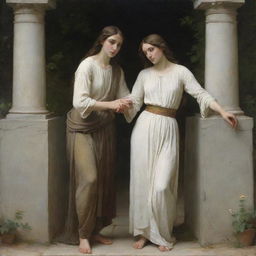 Christ and the woman at the well depicted in the style of William-Adolphe Bouguereau