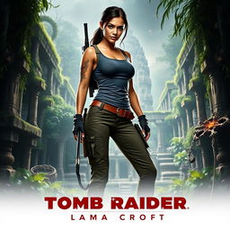 A captivating teaser poster for 'Tomb Raider: Lara Croft (2025)', featuring Jenna Ortega as the iconic character, Lara Croft