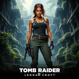 A captivating teaser poster for 'Tomb Raider: Lara Croft (2025)', featuring Jenna Ortega as the iconic character, Lara Croft