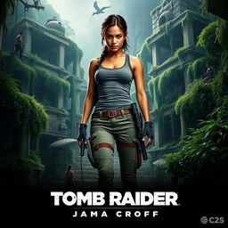 A captivating teaser poster for 'Tomb Raider: Lara Croft (2025)', featuring Jenna Ortega as the iconic character, Lara Croft