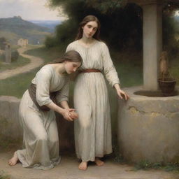 An image of Christ and the woman at the well, reminiscent of William-Adolphe Bouguereau's style