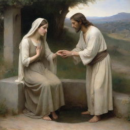 An image of Christ and the woman at the well, reminiscent of William-Adolphe Bouguereau's style