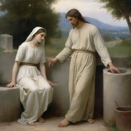 Christ and the woman at the well, interpreted in the style of William-Adolphe Bouguereau