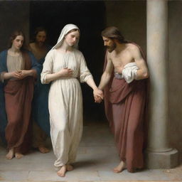 Christ and the adulterous woman, conveyed in the style of William-Adolphe Bouguereau