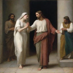 Christ and the adulterous woman, conveyed in the style of William-Adolphe Bouguereau