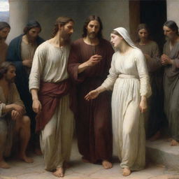 Christ and the adulterous woman, conveyed in the style of William-Adolphe Bouguereau