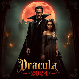 An intriguing teaser poster for 'Dracula 2024', featuring Keanu Reeves as Dracula and Jenna Ortega in a hauntingly beautiful role