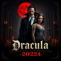 An intriguing teaser poster for 'Dracula 2024', featuring Keanu Reeves as Dracula and Jenna Ortega in a hauntingly beautiful role